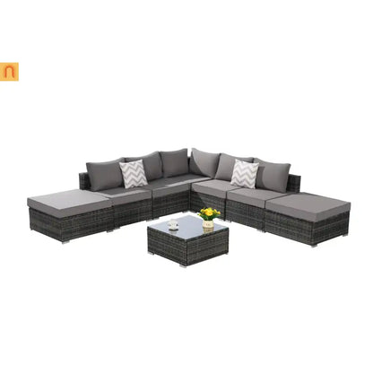 Outdoor Sectional Set PE Rattan Steel Dark Gray 8 Piece Seats 8 360 LB