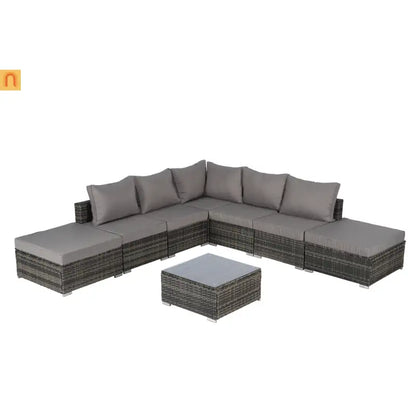 Outdoor Sectional Set PE Rattan Steel Dark Gray 8 Piece Seats 8 360 LB