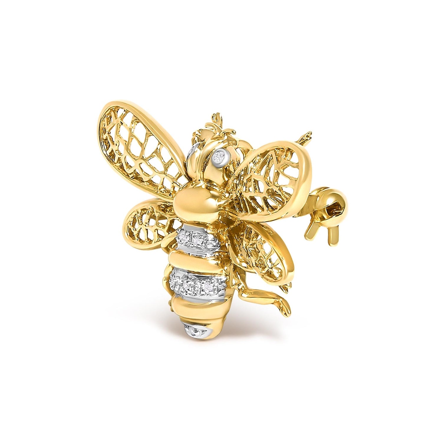Diamond Accent Bumble Bee Brooch & Convertible Pendant in 14K Yellow Gold