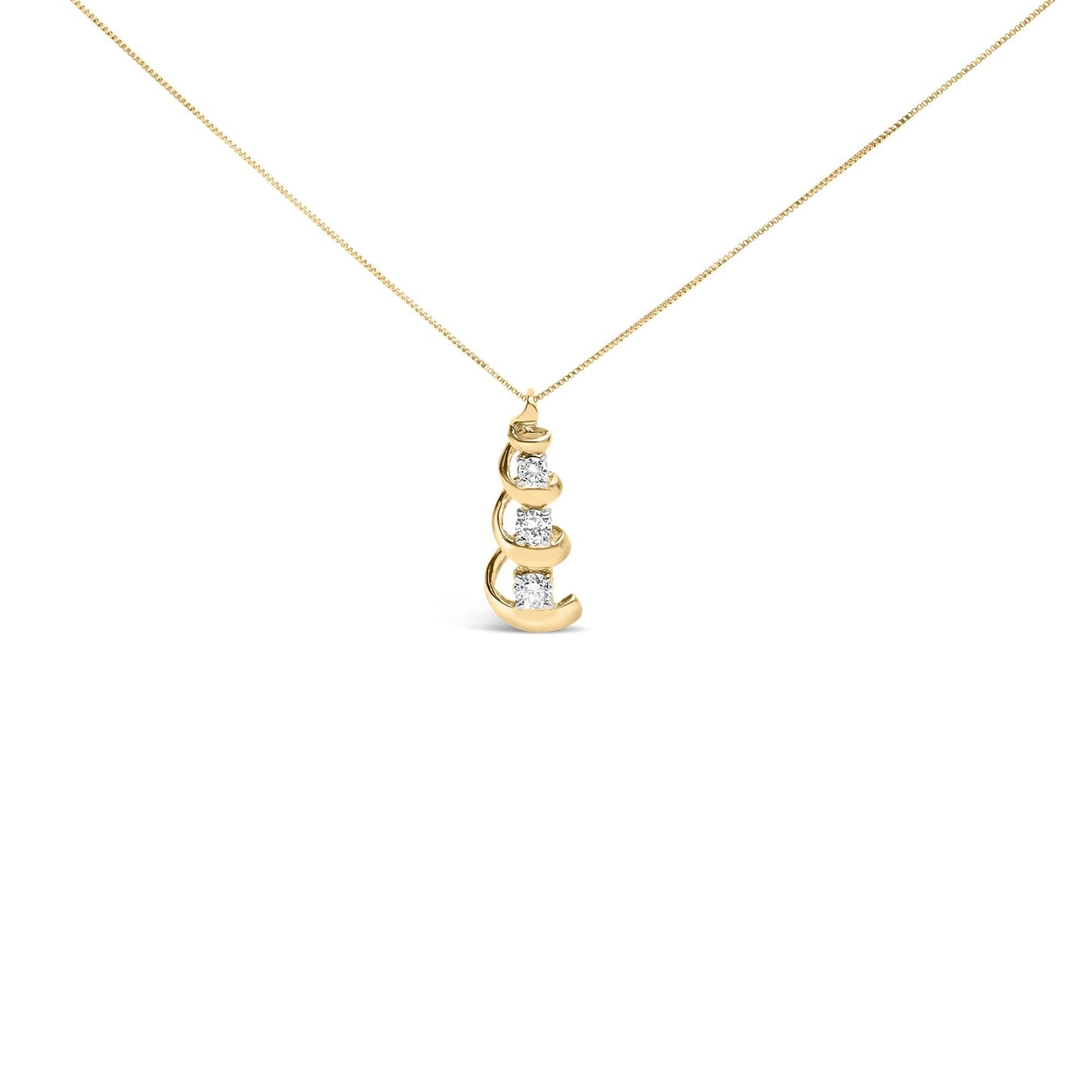 Diamond 3-Stone Swirl Drop Pendant Necklace in 10K Yellow Gold – 1/4 ct
