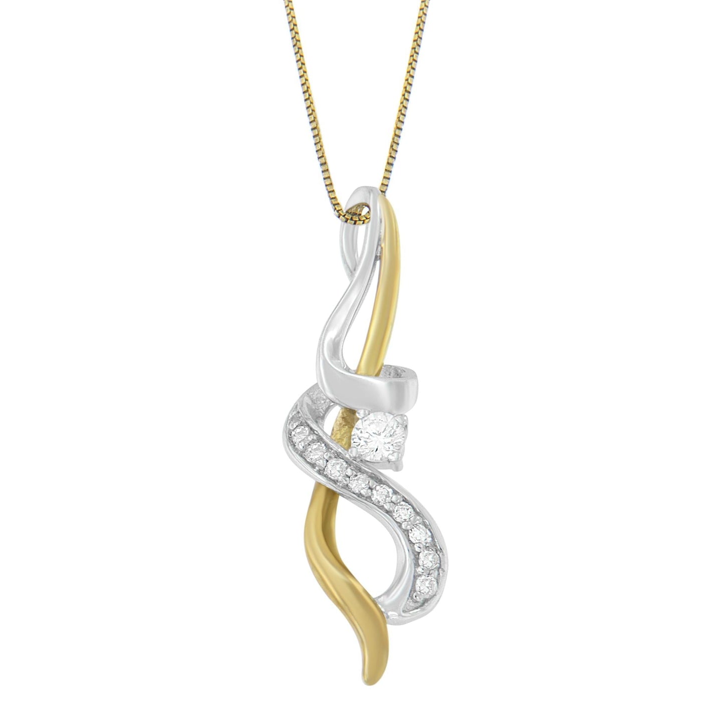 Diamond Swirl Pendant Necklace in Two-Tone Gold – 1/5 cttw