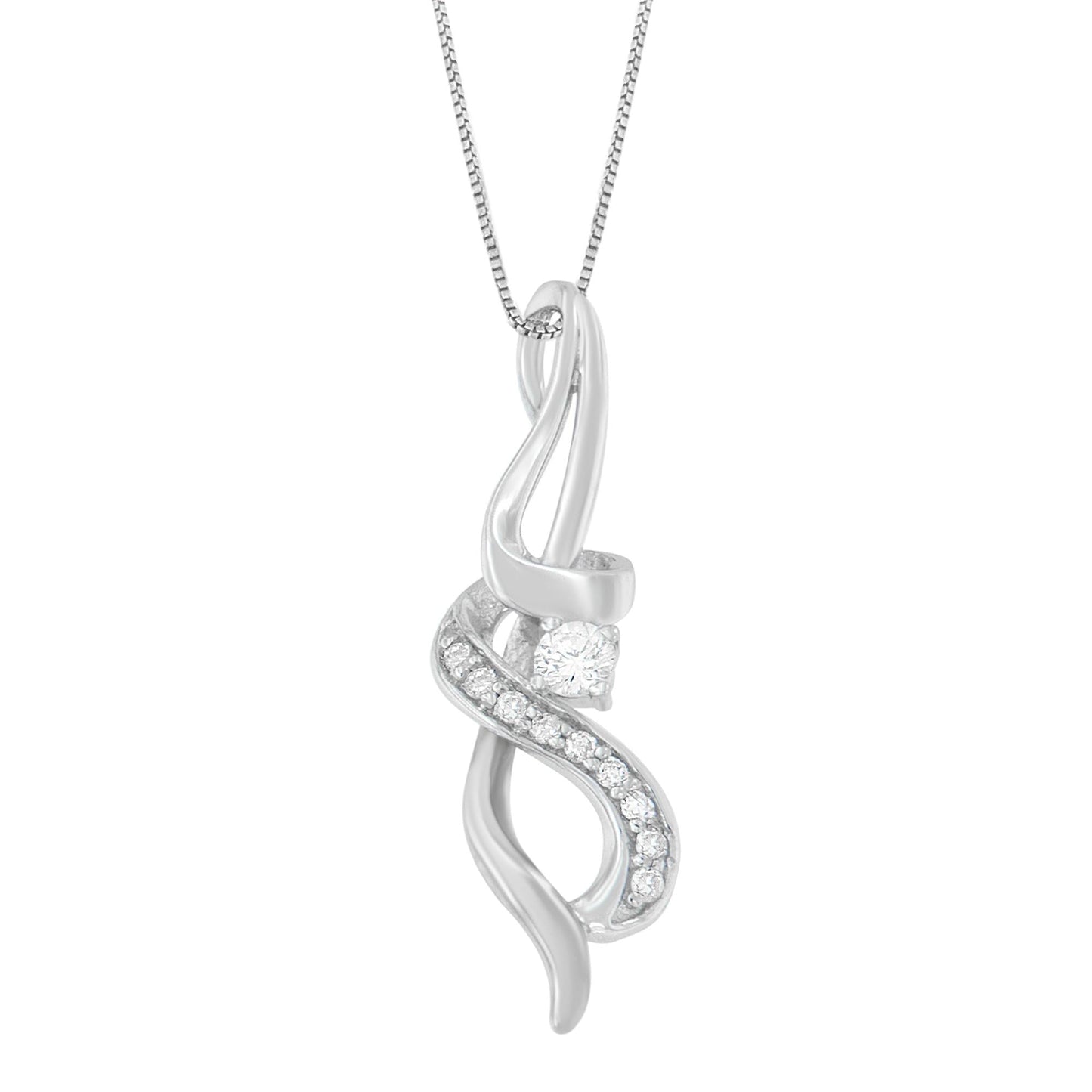 Round Diamond Swirl Pendant Necklace in 10K White Gold – 1/5 Cttw