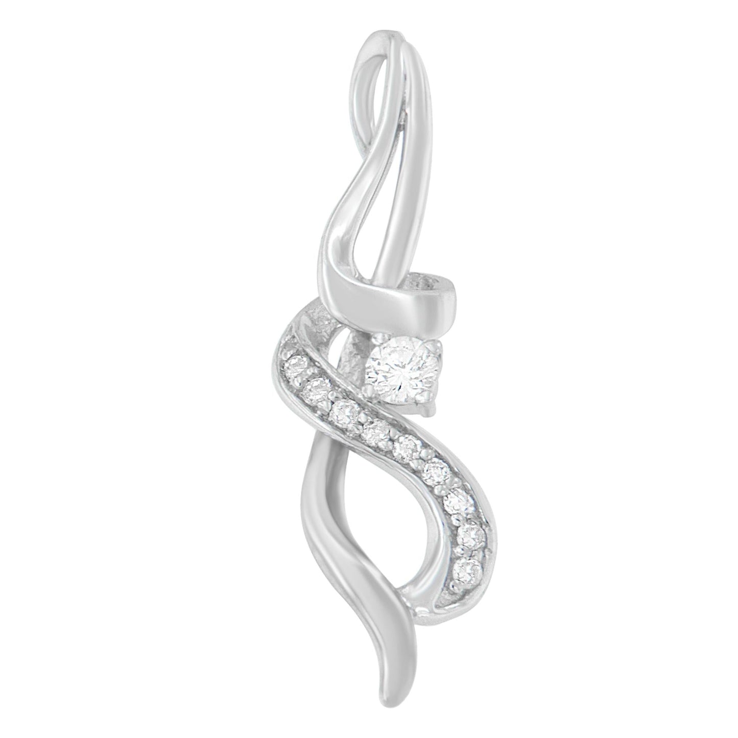 Round Diamond Swirl Pendant Necklace in 10K White Gold – 1/5 Cttw