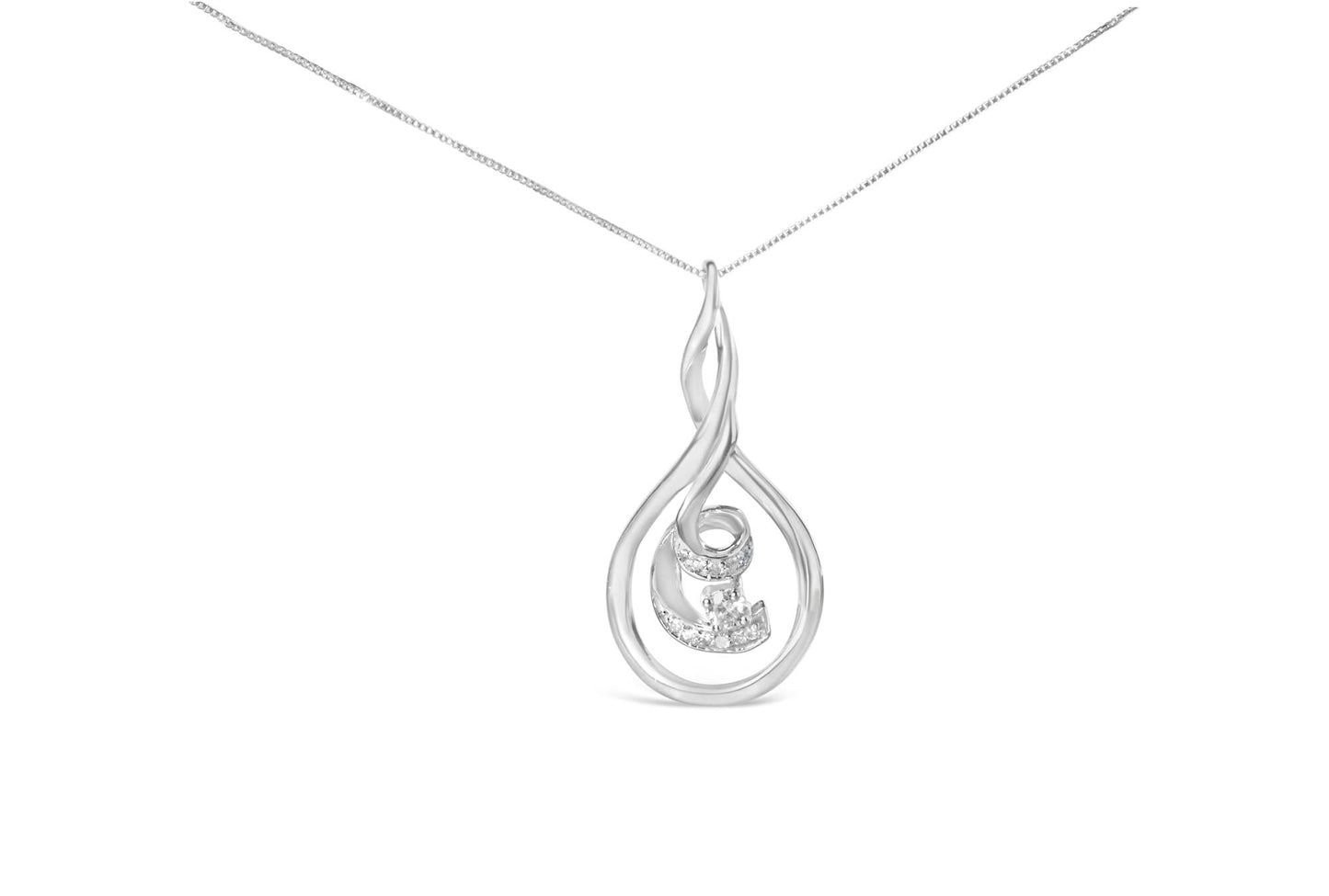 Diamond Layered Spiral Pendant Necklace in 10K White Gold – 1/8 Cttw