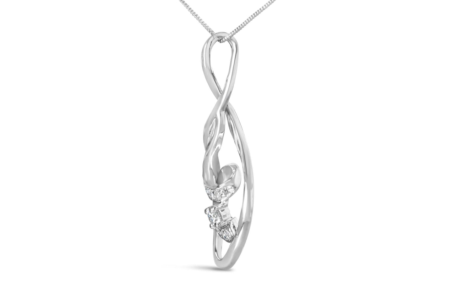 Diamond Layered Spiral Pendant Necklace in 10K White Gold – 1/8 Cttw
