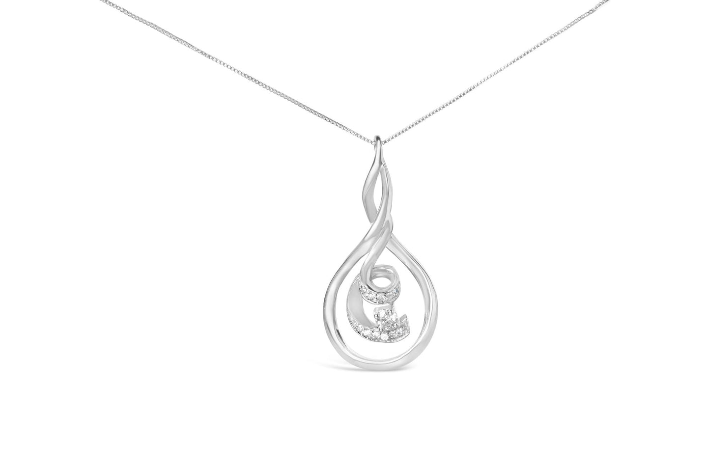 Diamond Layered Spiral Pendant Necklace in 10K White Gold – 1/8 Cttw