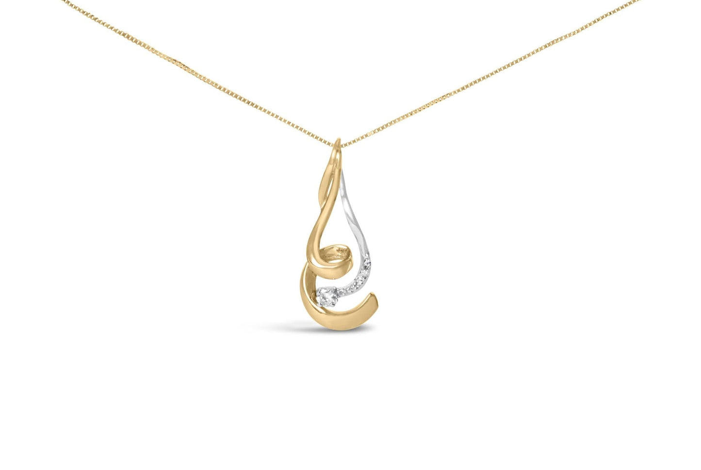 Round Diamond Swirl Pendant Necklace in 10K Two-Tone Gold – 1/10 Cttw