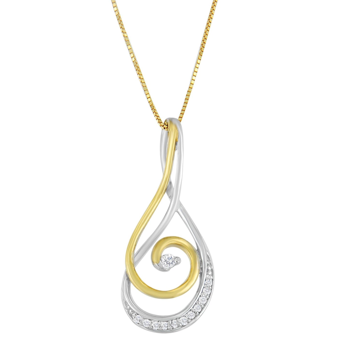 Diamond Double Spiral Pendant Necklace in 10K Two-Tone Gold – 1/6 Cttw