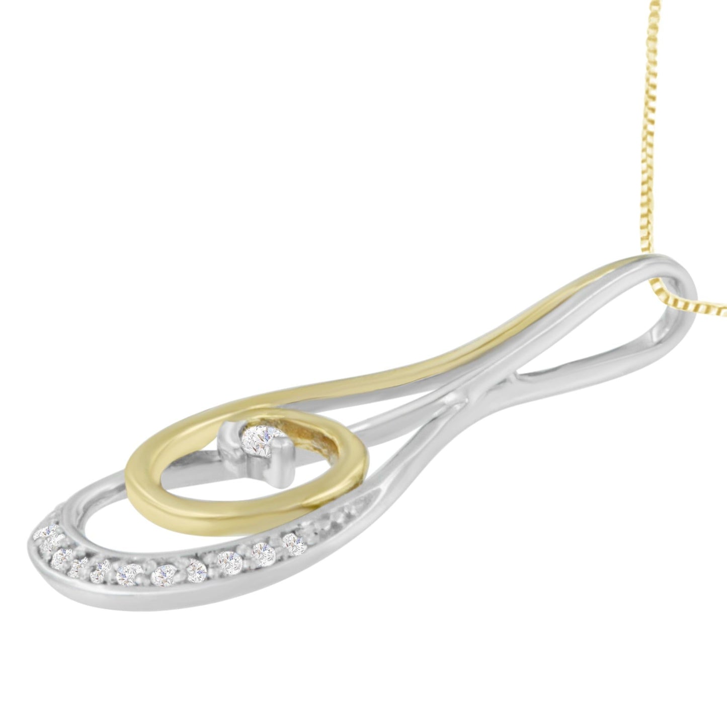 Diamond Double Spiral Pendant Necklace in 10K Two-Tone Gold – 1/6 Cttw