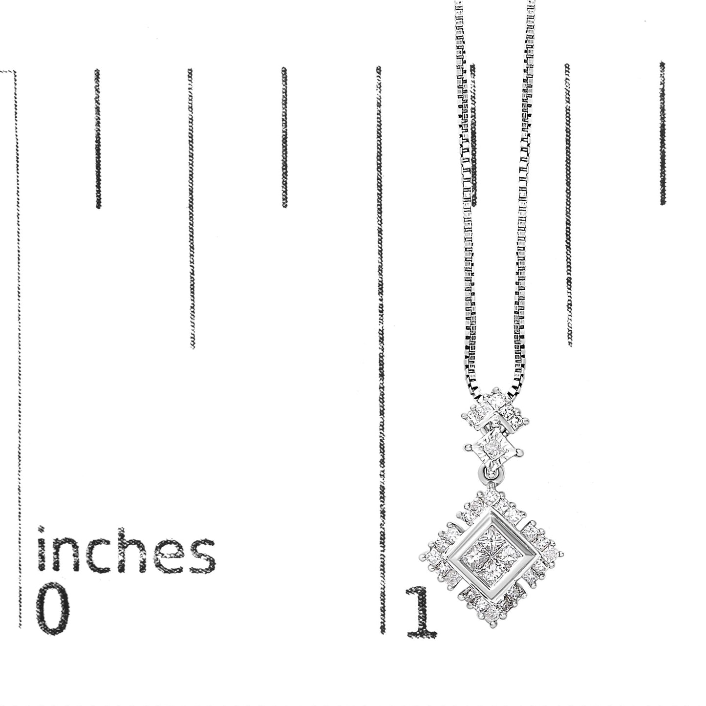 Princess Cut Diamond Rhombus Drop Pendant Necklace in 10K White Gold – 1/2 Cttw