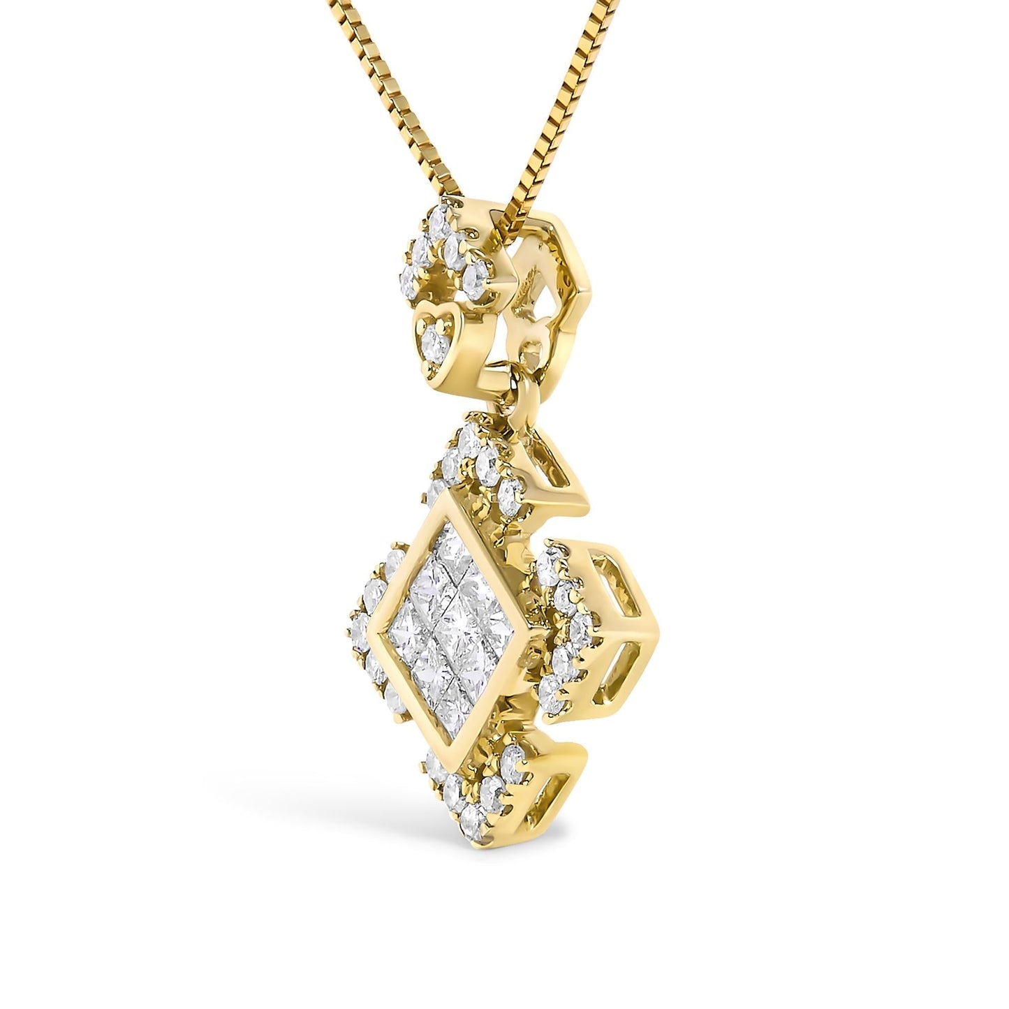 Princess Cut Diamond Geometric Halo Pendant Necklace in 10K Yellow Gold – 3/8 Cttw