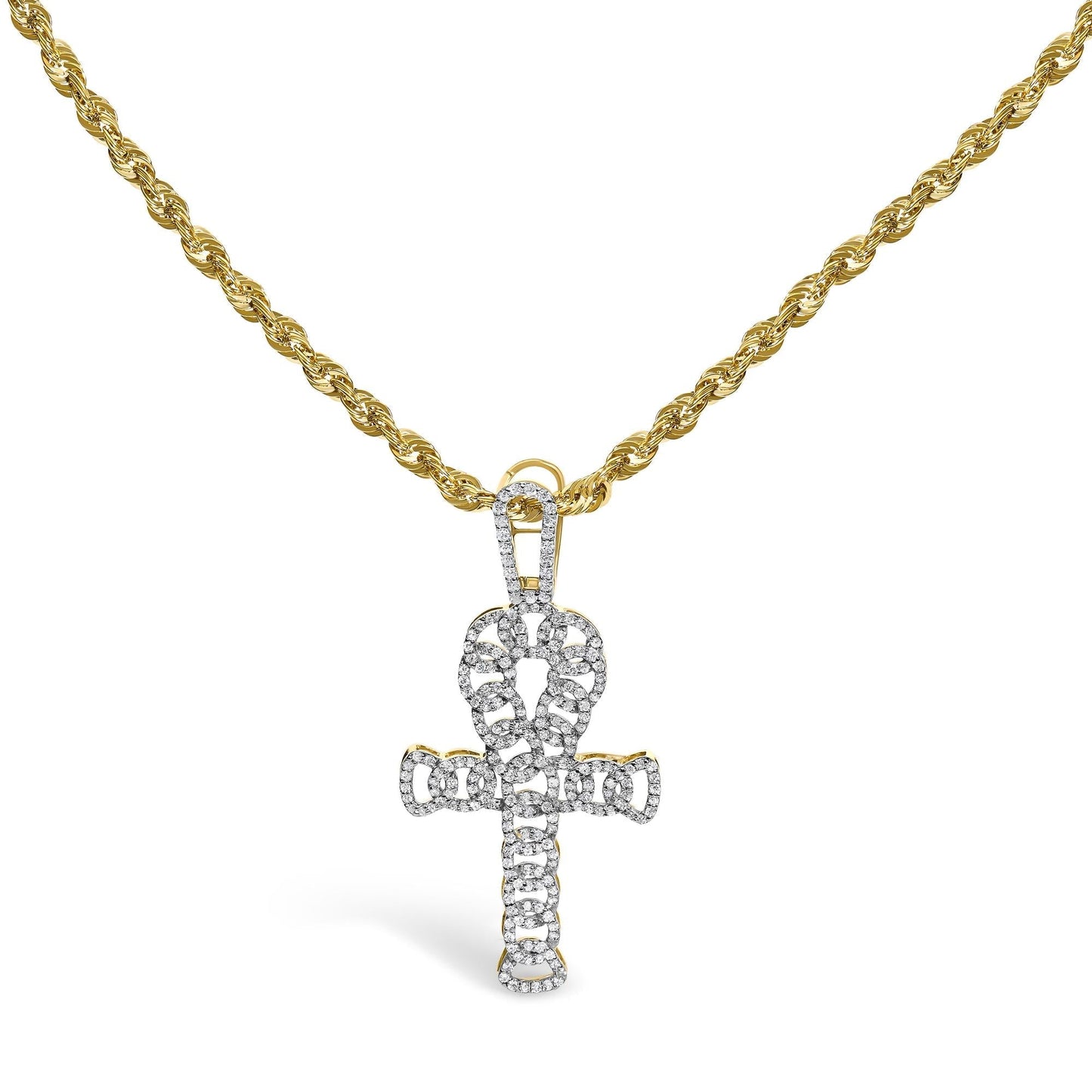 Diamond Ankh Cross Pendant in 10K Yellow Gold – 1.00 Cttw