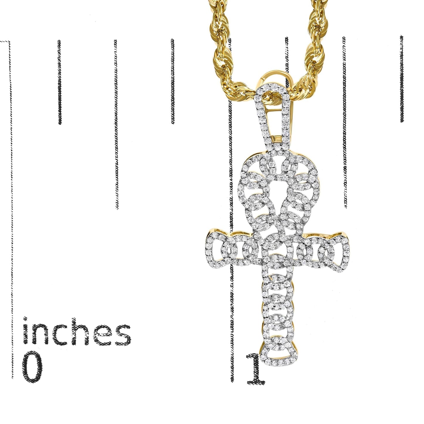 Diamond Ankh Cross Pendant in 10K Yellow Gold – 1.00 Cttw