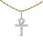 Diamond Cluster Ankh Cross Pendant Necklace in 10K Yellow Gold – 1 3/4 Cttw