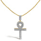 Diamond Pavé Ankh Cross Pendant Necklace in 10K Yellow Gold – 1.00 Cttw