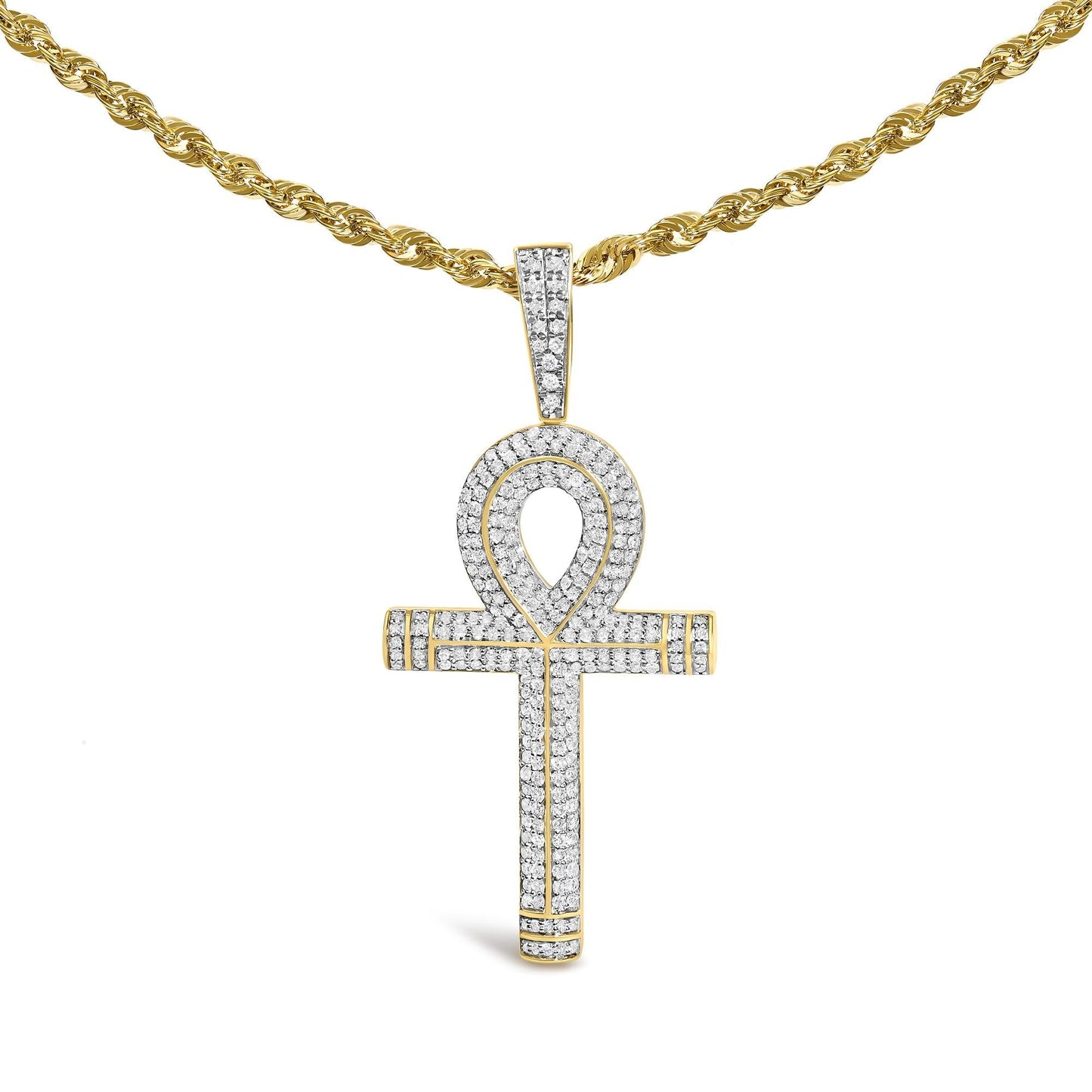 Diamond Ankh Cross Pendant Necklace in 10K Yellow Gold – 7/8 Cttw