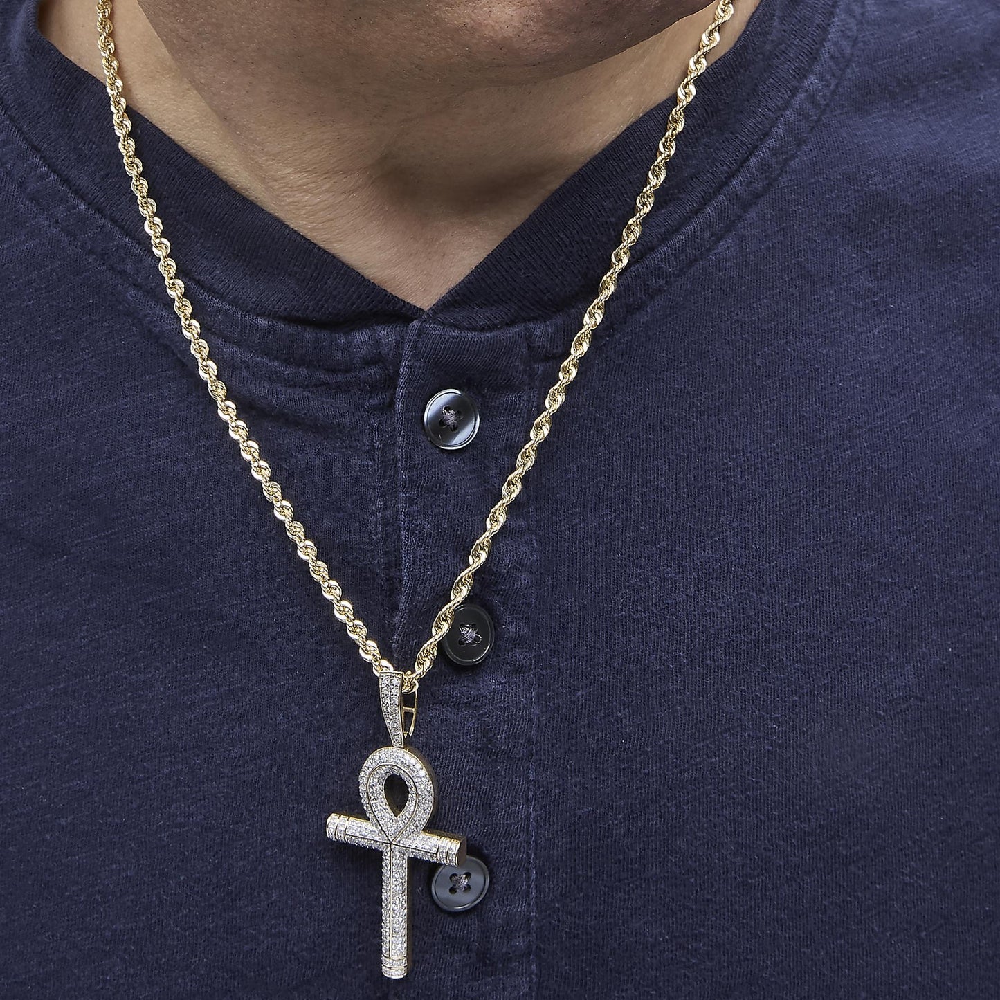 Diamond Ankh Cross Pendant Necklace in 10K Yellow Gold – 7/8 Cttw