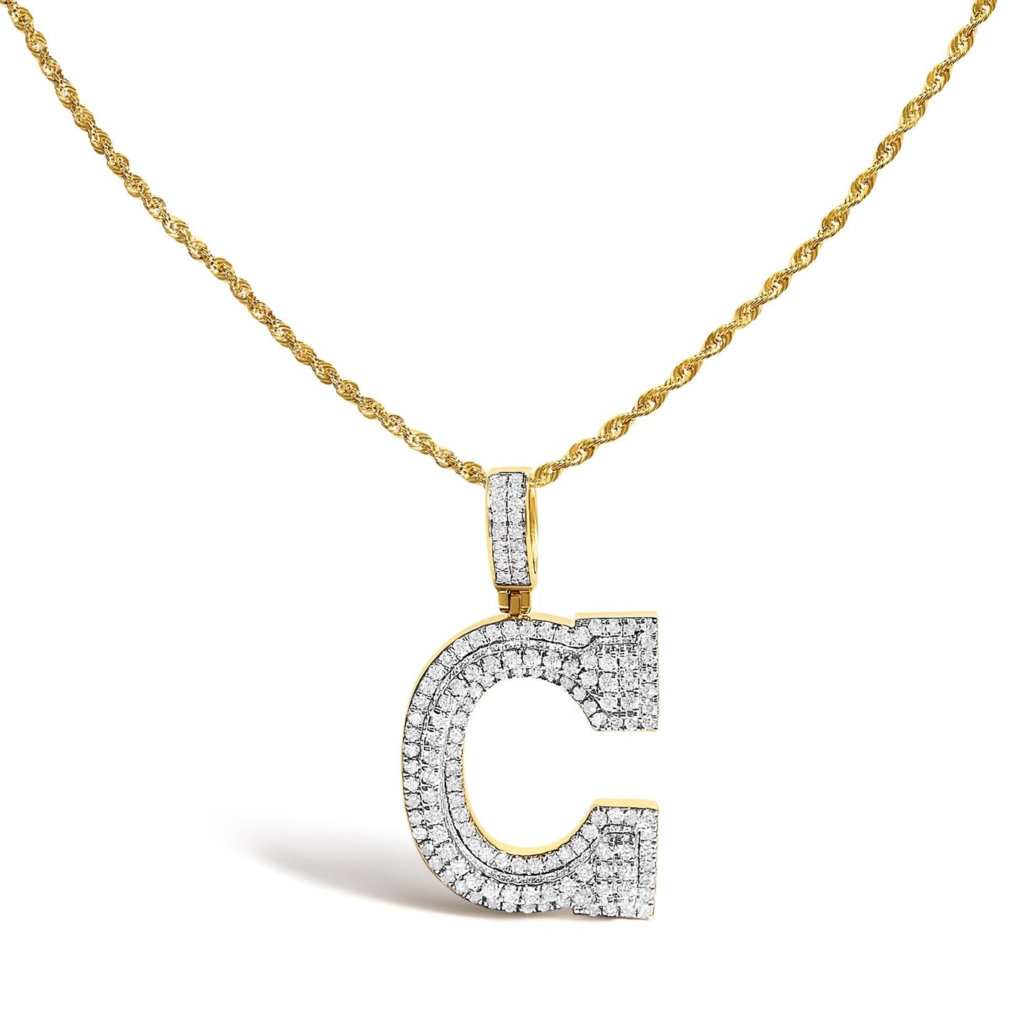 Diamond Letter C Initial Pendant Necklace in 10K Yellow Gold – 1 3/4 Cttw