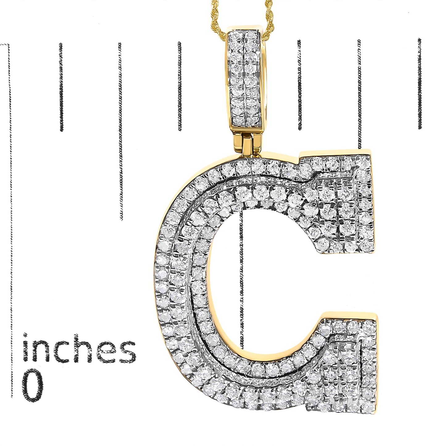 Diamond Letter C Initial Pendant Necklace in 10K Yellow Gold – 1 3/4 Cttw