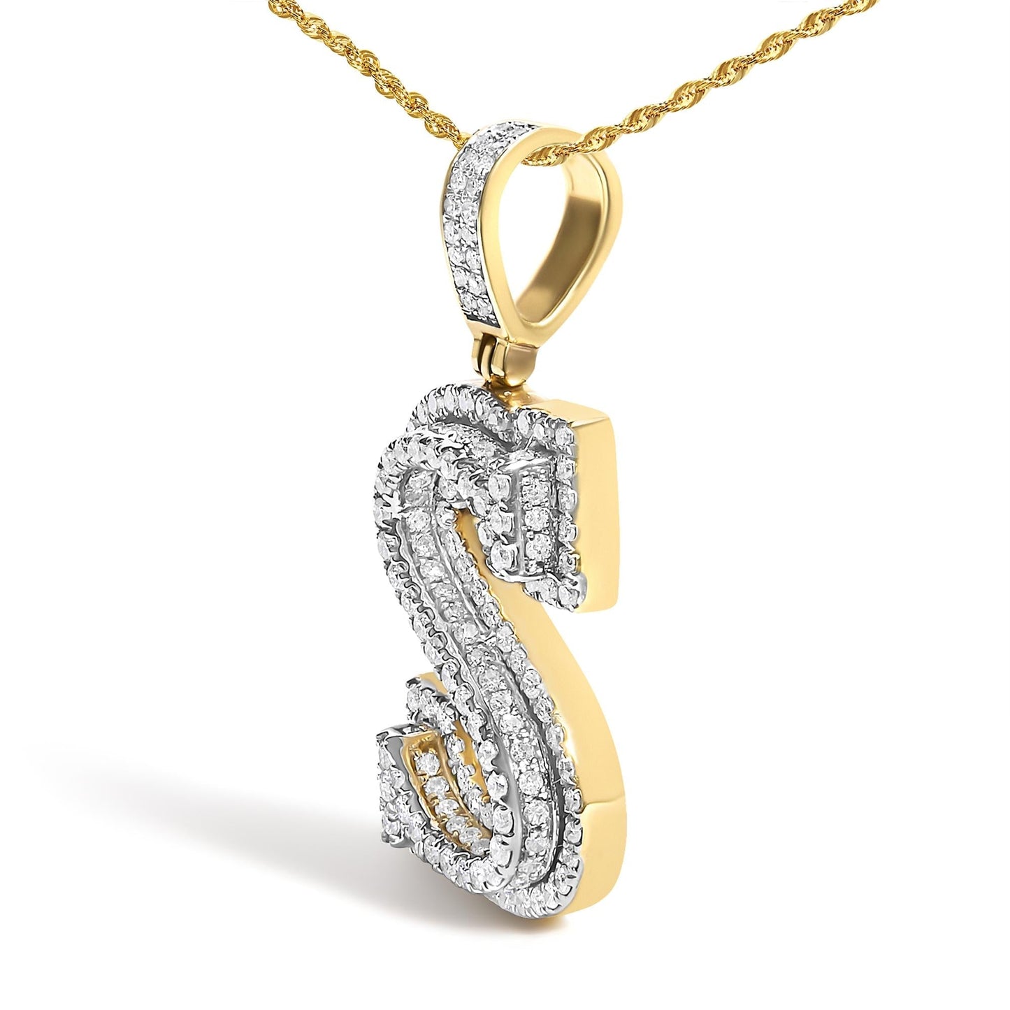 Diamond Letter S Initial Pendant Necklace in 10K Yellow Gold – 1 5/8 Cttw