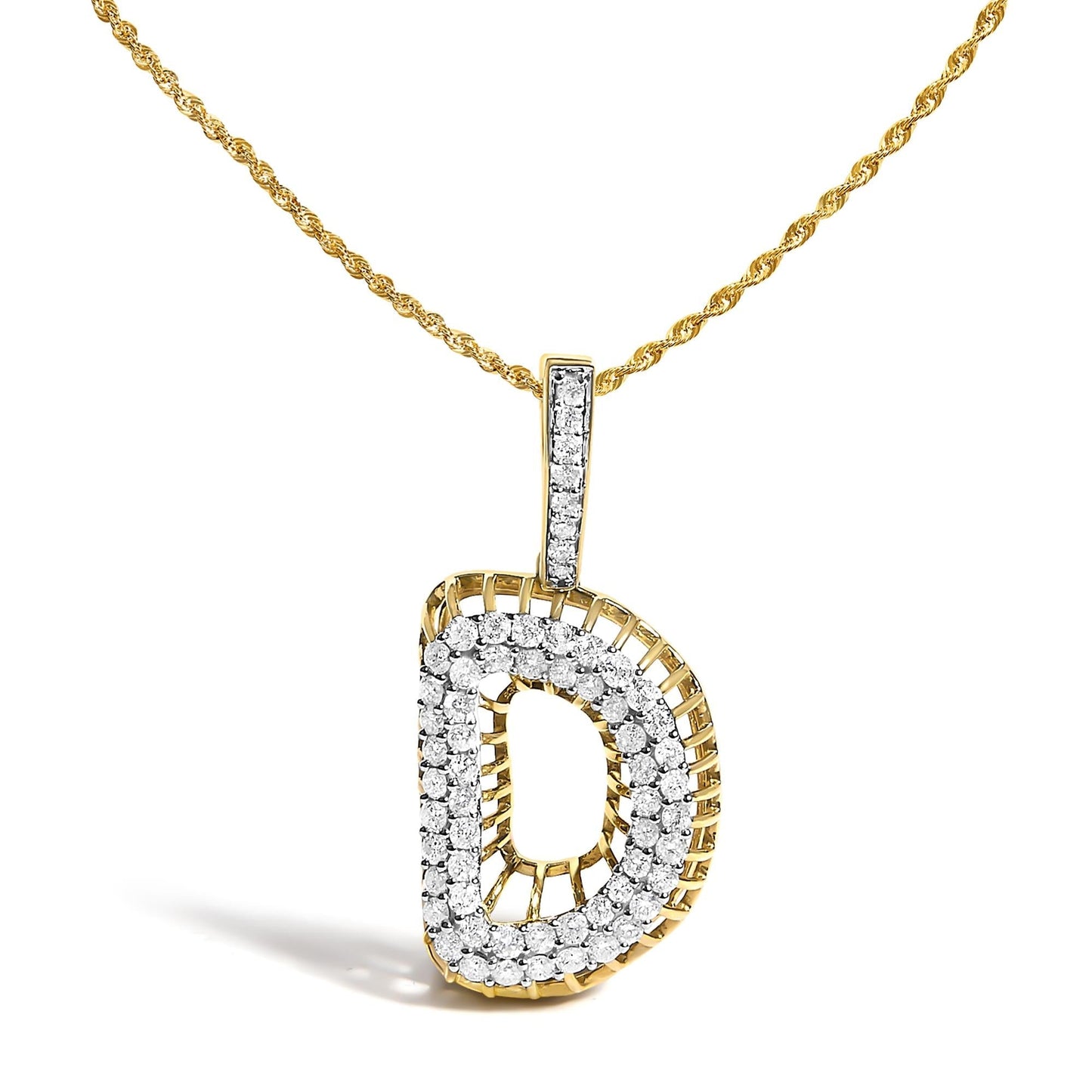 Diamond Letter D Initial Pendant Necklace in 10K Yellow Gold – 1 1/5 Cttw