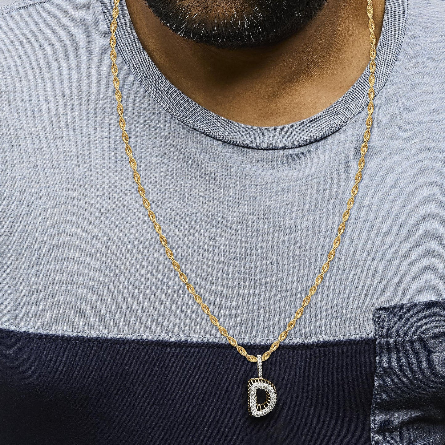 Diamond Letter D Initial Pendant Necklace in 10K Yellow Gold – 1 1/5 Cttw