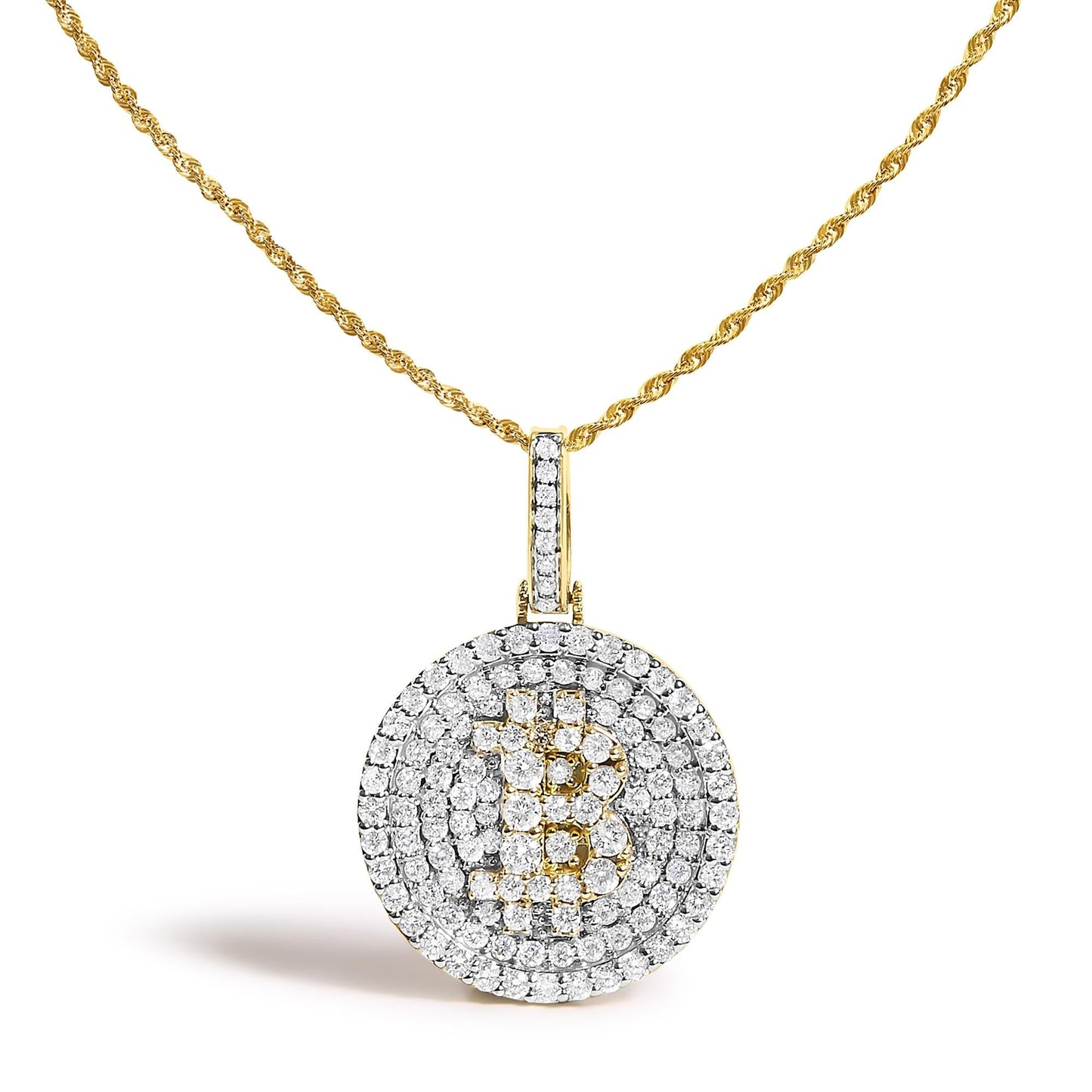 Diamond Bitcoin Letter B Coin Pendant Necklace in 10K Yellow Gold – 2 1/3 Cttw