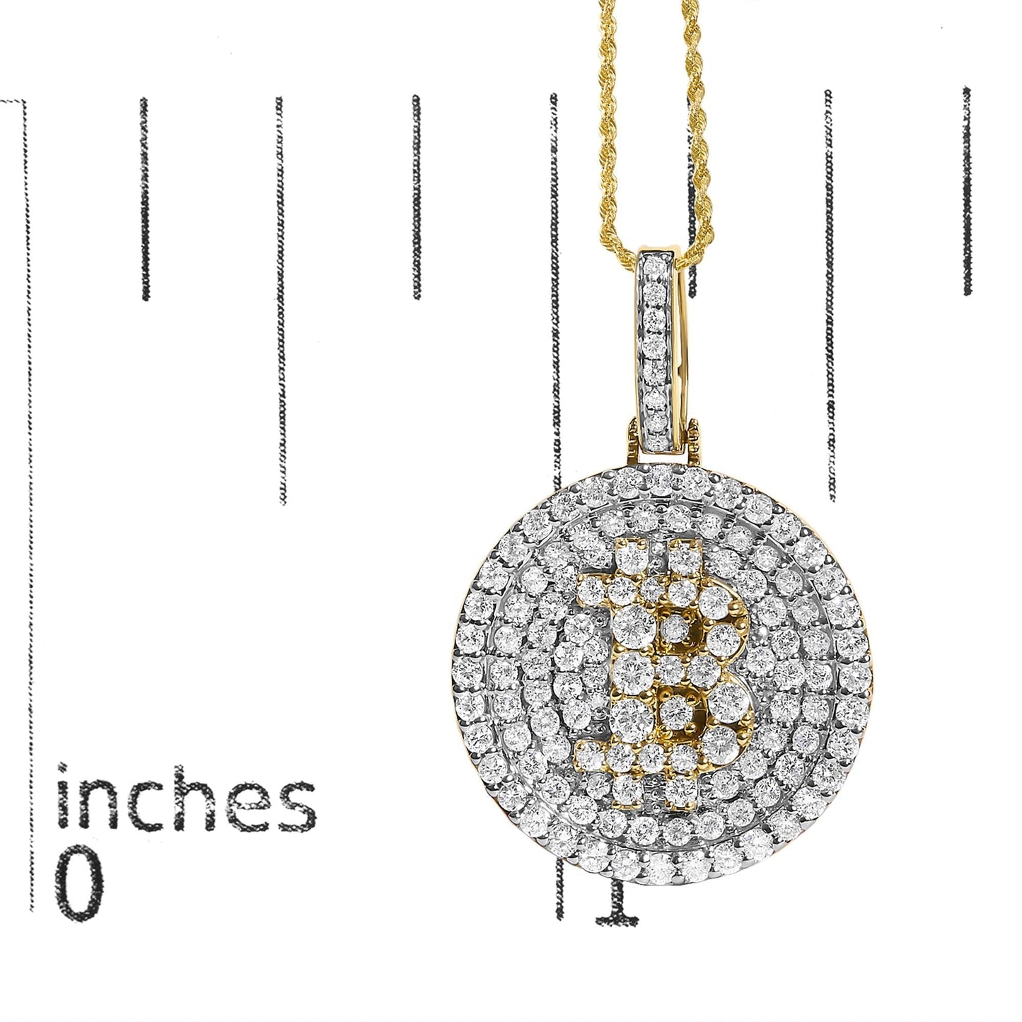 Diamond Bitcoin Letter B Coin Pendant Necklace in 10K Yellow Gold – 2 1/3 Cttw