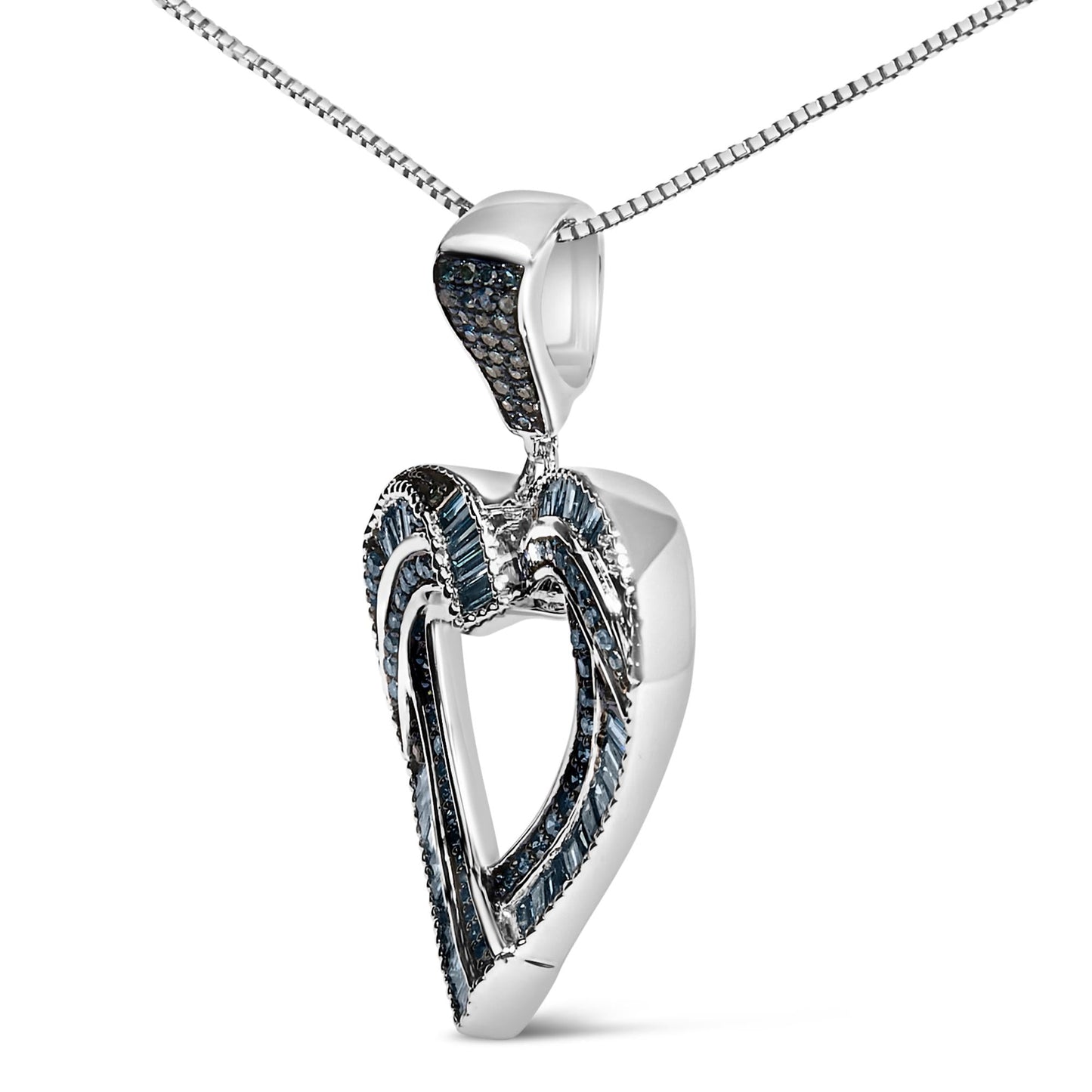 Treated Blue Diamond Open Heart Pendant Necklace in Sterling Silver – 1 Cttw