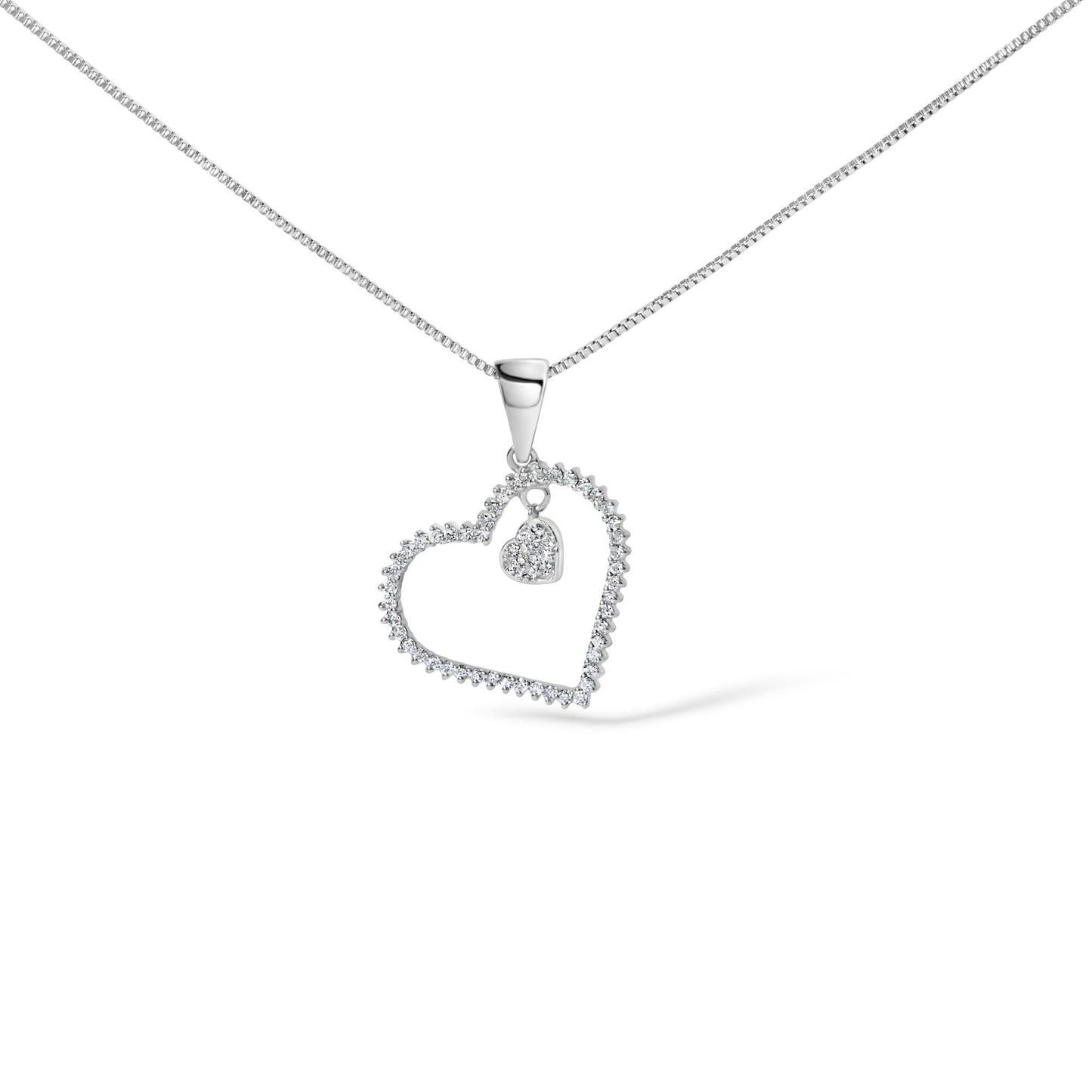 Diamond Double Heart Pendant Necklace in .925 Sterling Silver – 1/3 Cttw