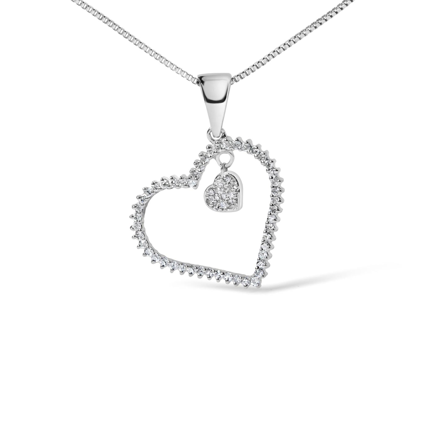 Diamond Double Heart Pendant Necklace in .925 Sterling Silver – 1/3 Cttw