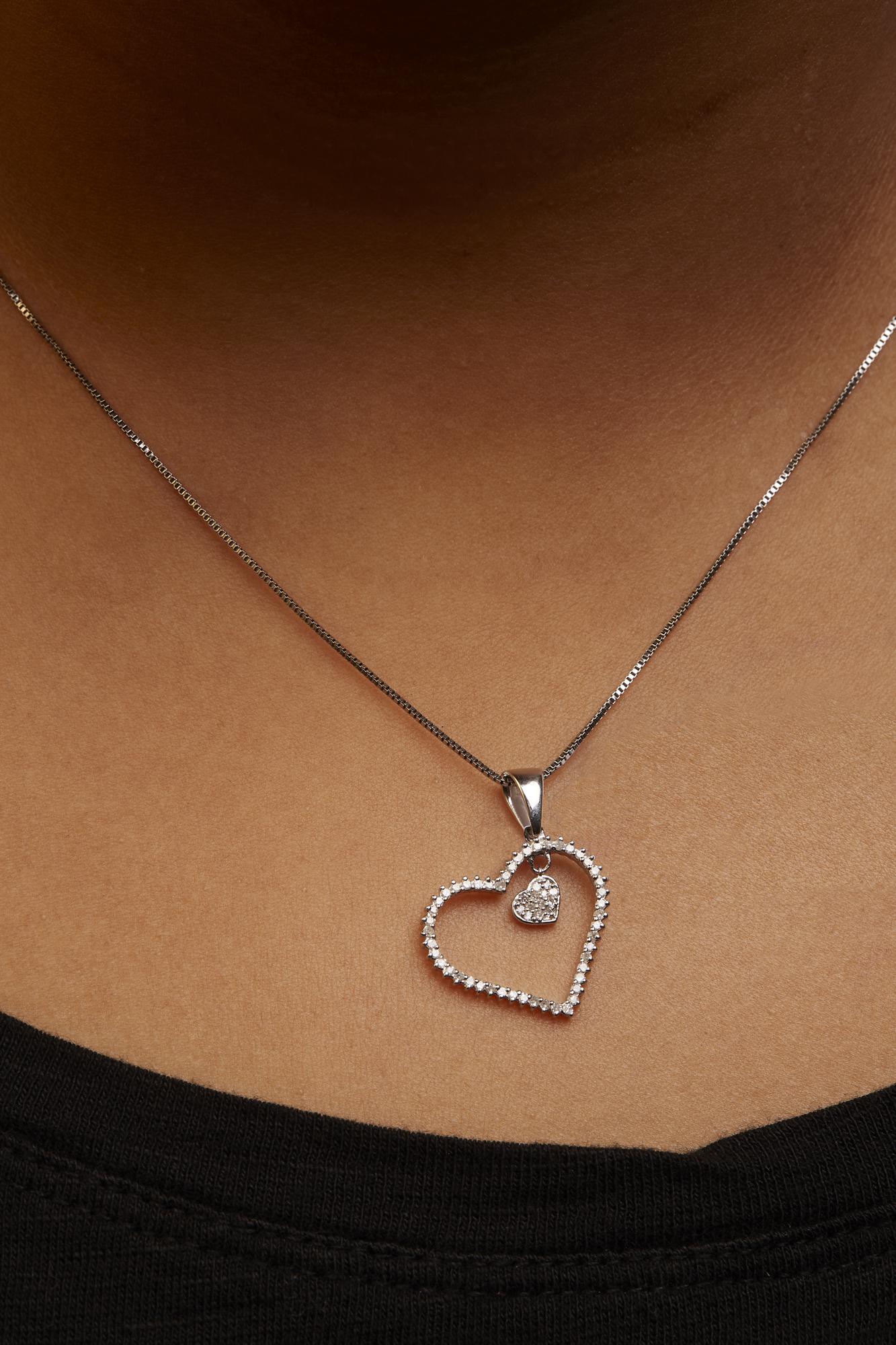 Diamond Double Heart Pendant Necklace in .925 Sterling Silver – 1/3 Cttw