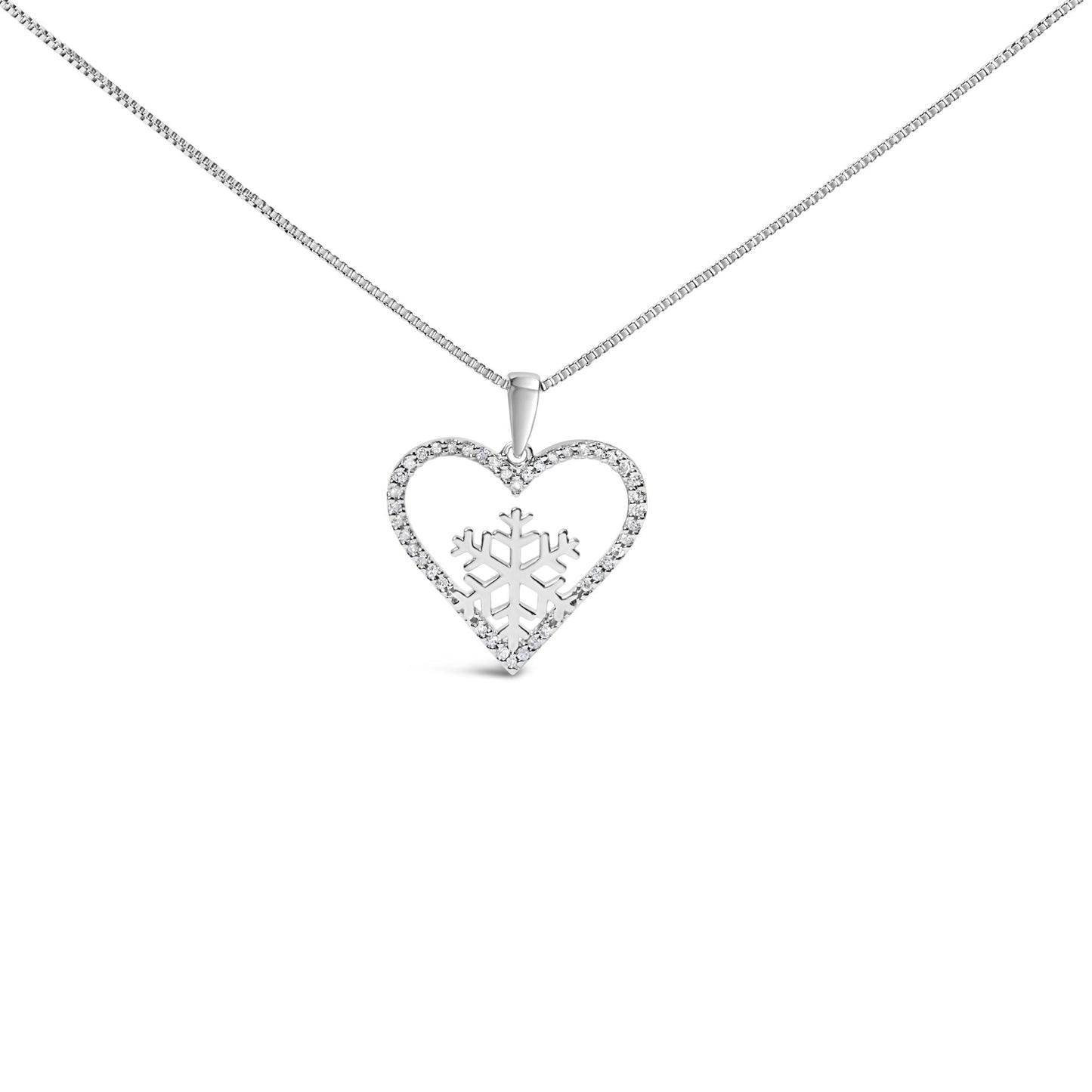 Diamond Heart & Snowflake Pendant Necklace in .925 Sterling Silver – 18"