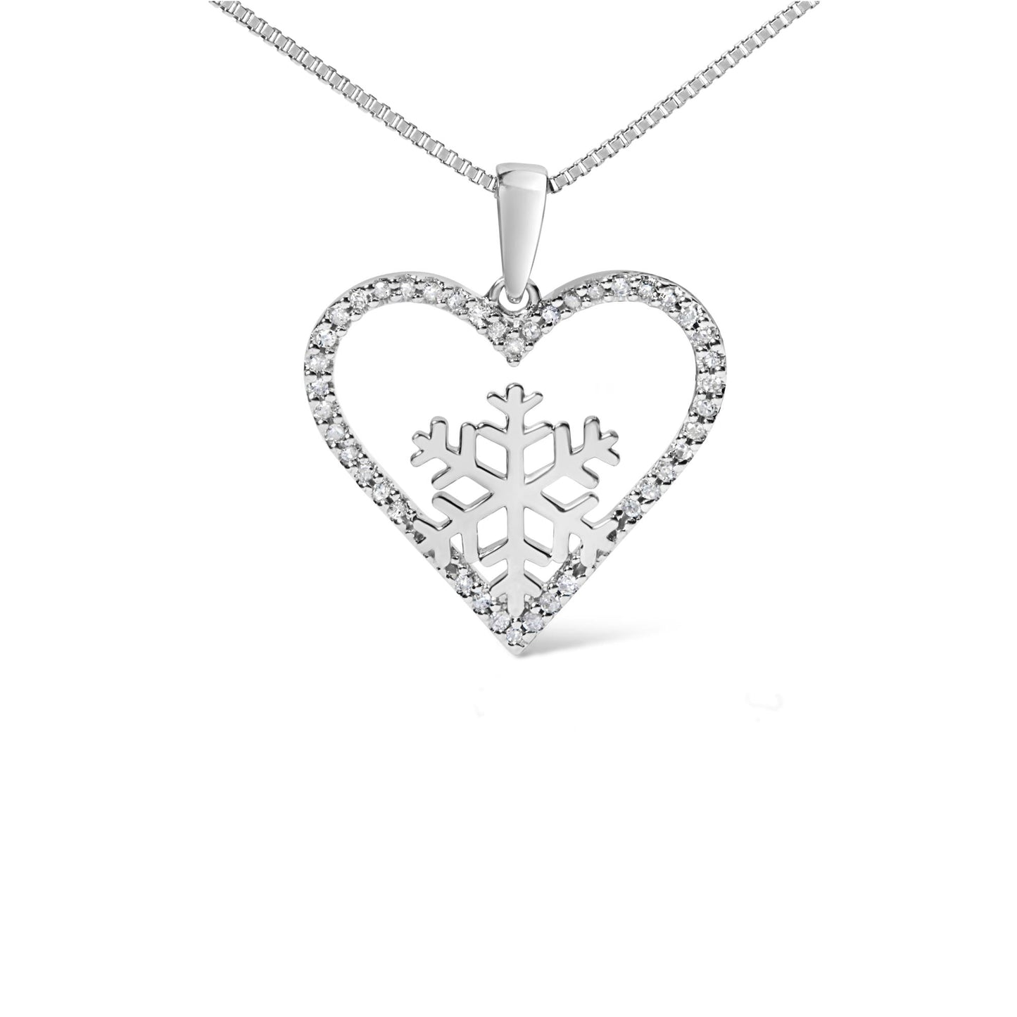 Diamond Heart & Snowflake Pendant Necklace in .925 Sterling Silver – 18"