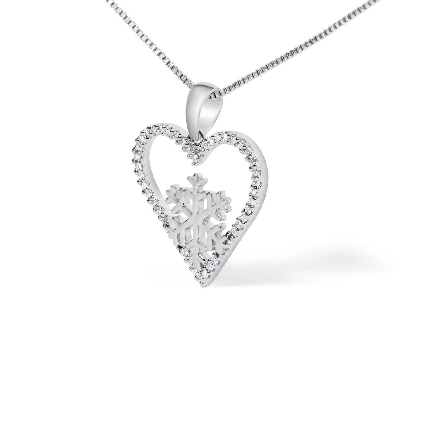 Diamond Heart & Snowflake Pendant Necklace in .925 Sterling Silver – 18"