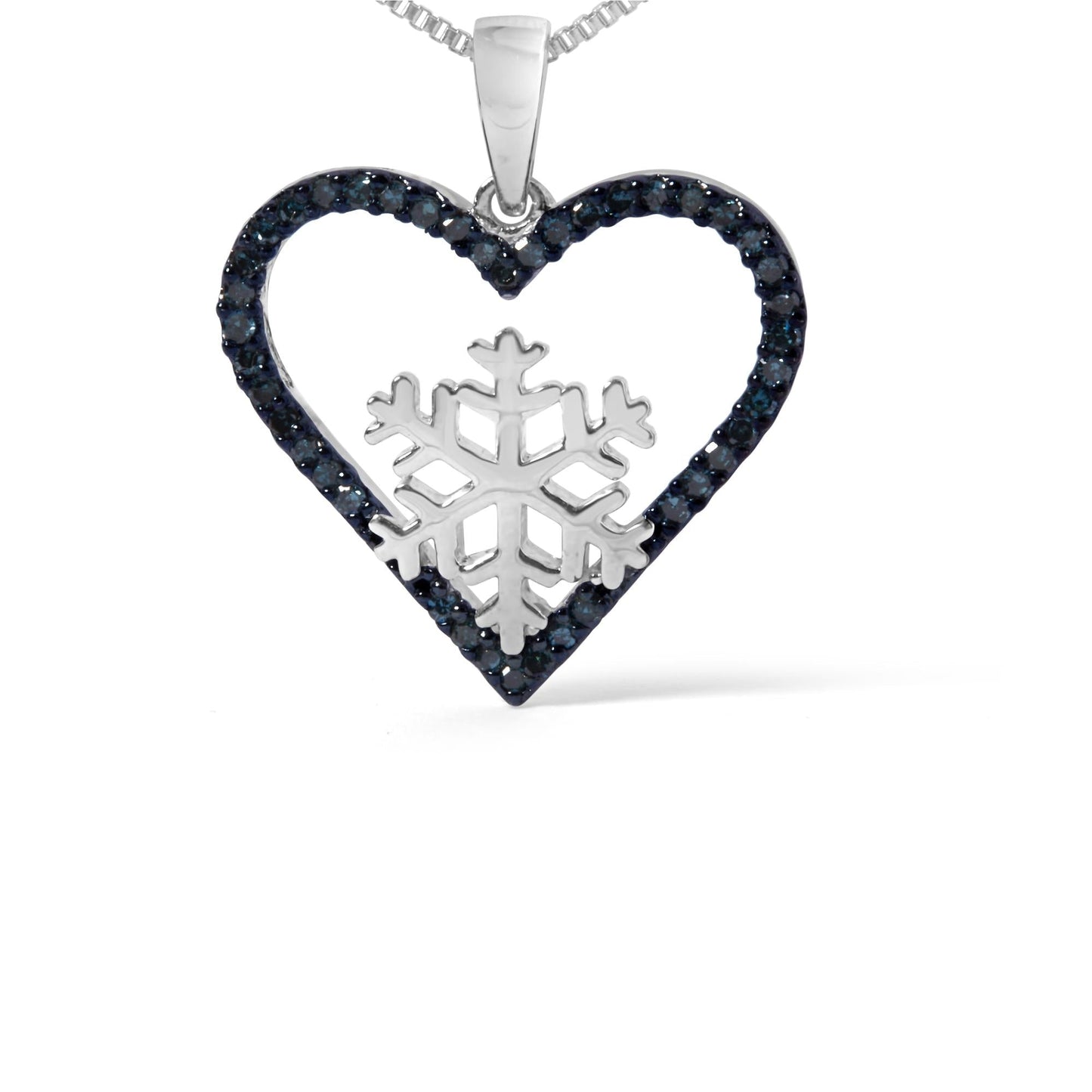 Treated Blue Diamond Heart & Snowflake Pendant Necklace in Sterling Silver