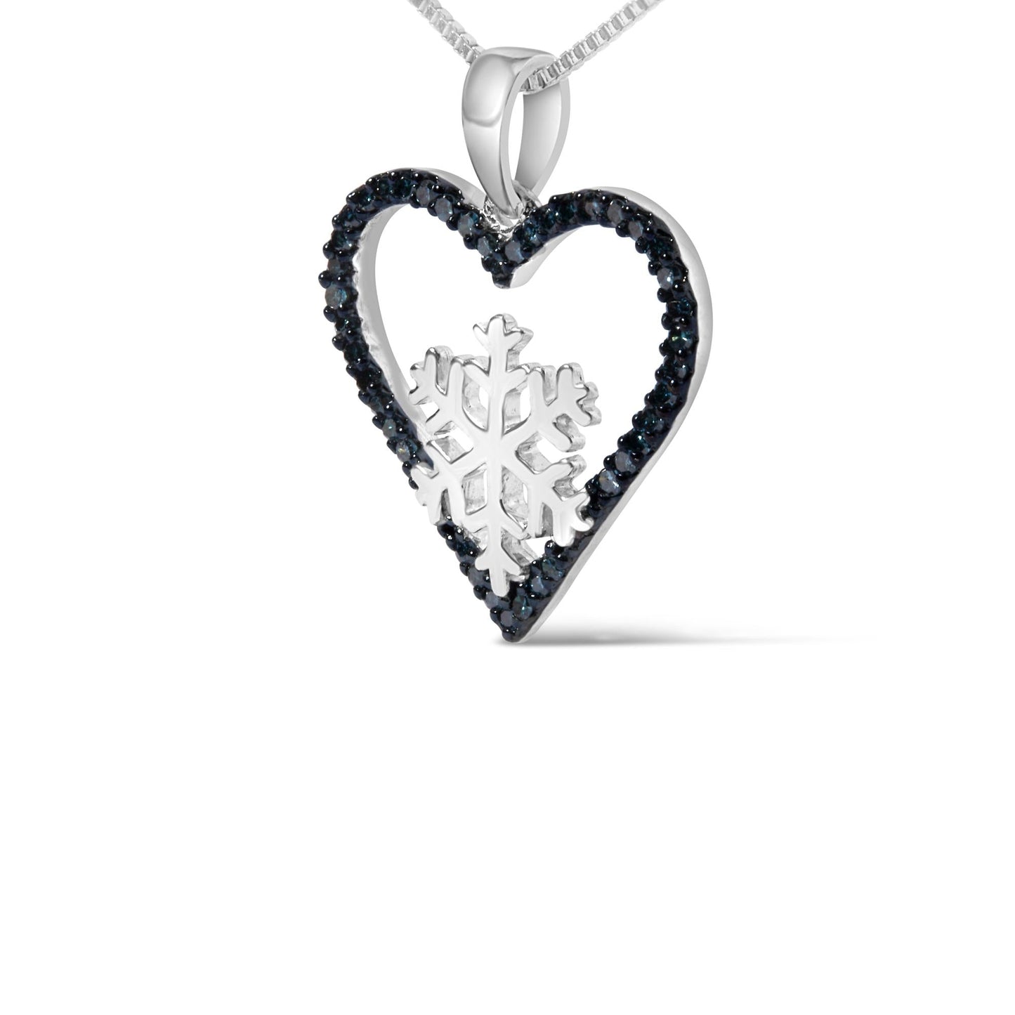 Treated Blue Diamond Heart & Snowflake Pendant Necklace in Sterling Silver