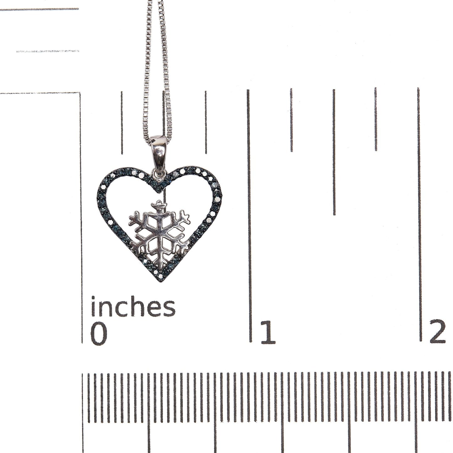 Treated Blue Diamond Heart & Snowflake Pendant Necklace in Sterling Silver