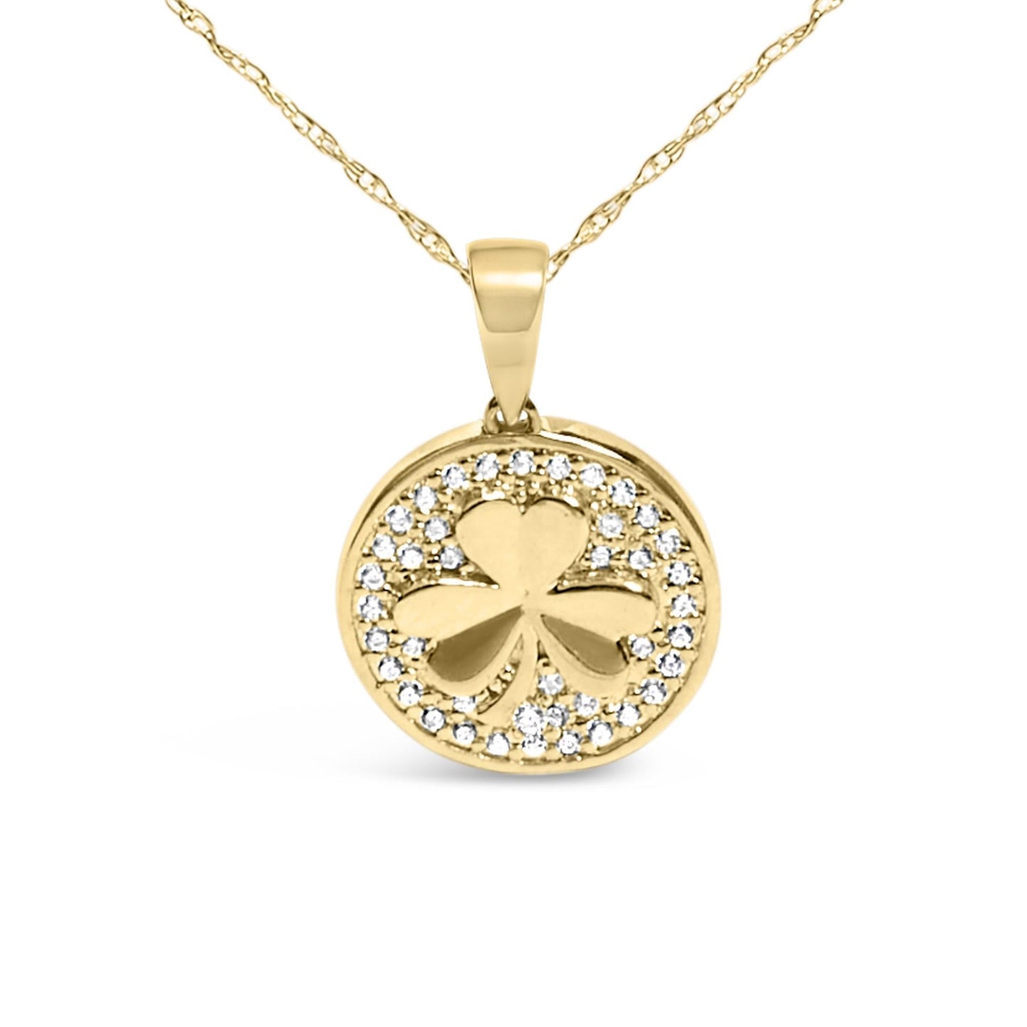Diamond Three-Leaf Clover Pendant Necklace in 10K Yellow Gold – 1/6 ct
