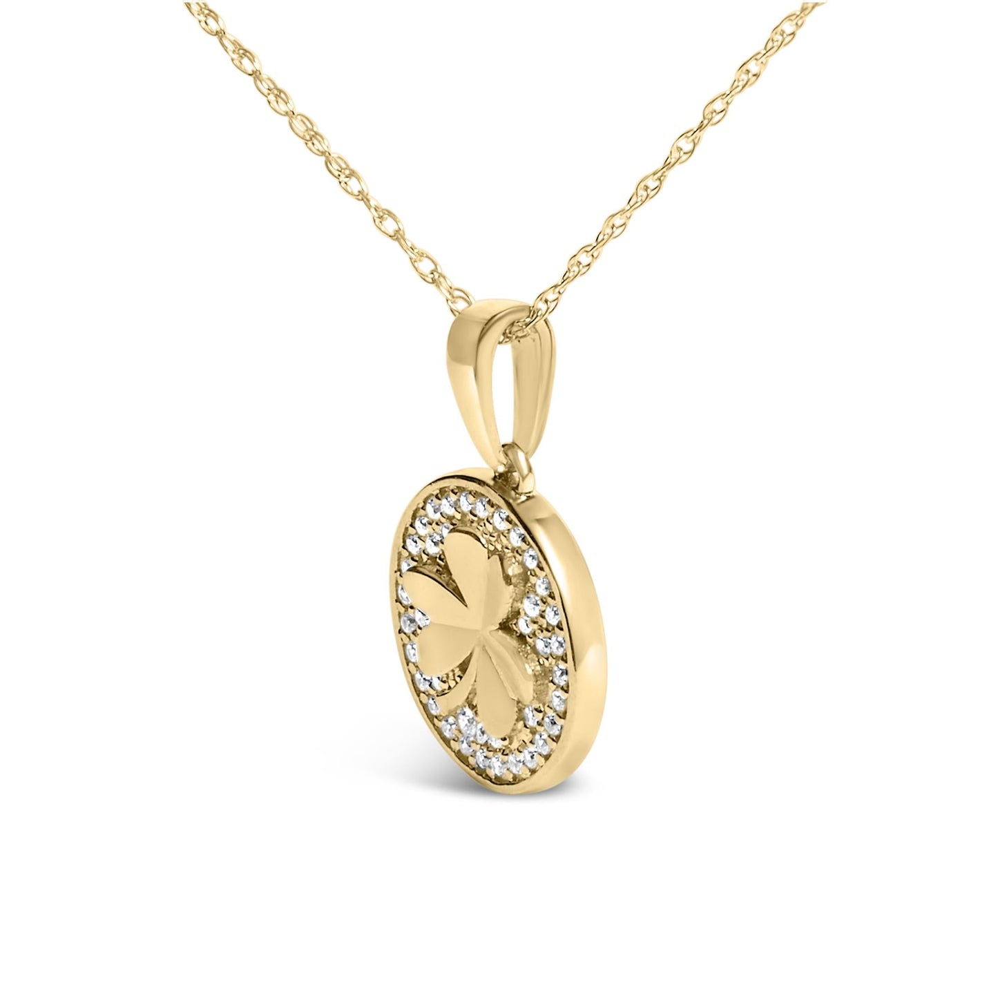 Diamond Three-Leaf Clover Pendant Necklace in 10K Yellow Gold – 1/6 ct