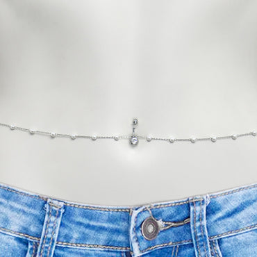 Clear CZ Gem Innocent Glam Faux Pearl Belly Ring Belly Chain