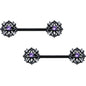 14G 9/16 Purple CZ Gem Black Flower Ring Barbell Nipple Ring Set
