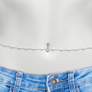 Clear CZ Gem Simple Elegance Faux Pearl Belly Ring Belly Chain