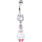 Clear Gem Bunny White Rabbit Dangle Belly Ring