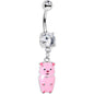 Clear Gem Pretty Pink Piggy Dangle Belly Ring