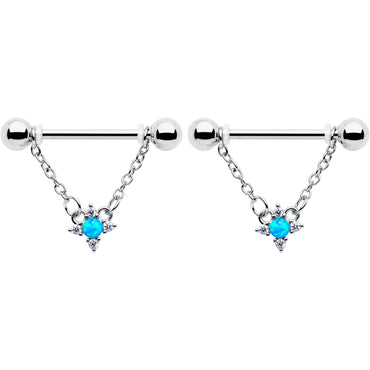 14G 9/16 Blue Synthetic Opal Rhombus Star Dangle Nipple Ring Set
