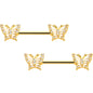 14G 9/16 CZ Gem Airy Butterfly Barbell Nipple Ring Set
