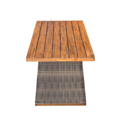 6 Pcs Outdoor Acacia Wood Dining Set with PE Rattan Stacking Chair, Grey