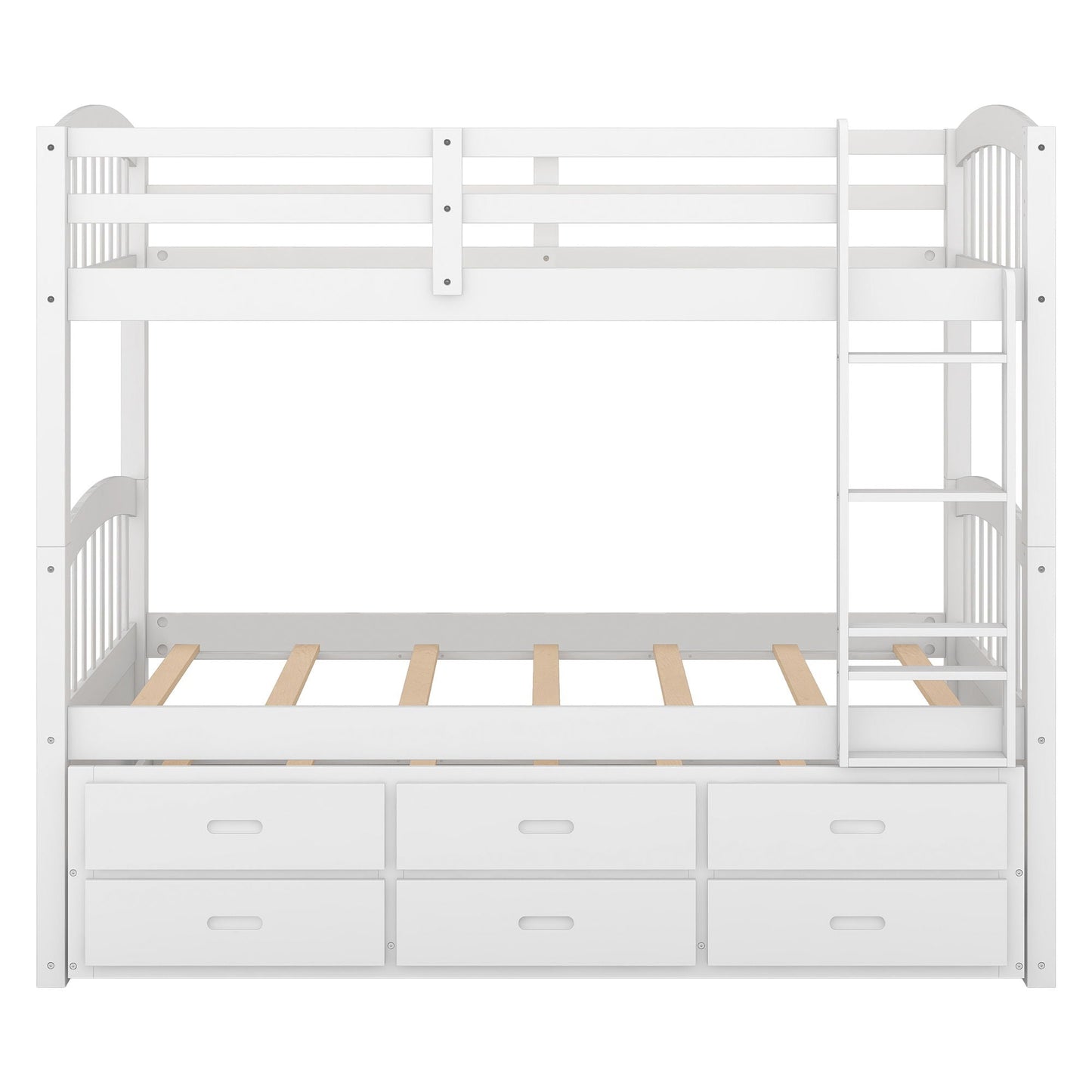 Bunk Bed With Trundle And Drawers, Arched Headboard And Footboard
