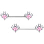 14G 9/16 Pink Clear CZ Gem Rhombus Riot Barbell Nipple Ring Set